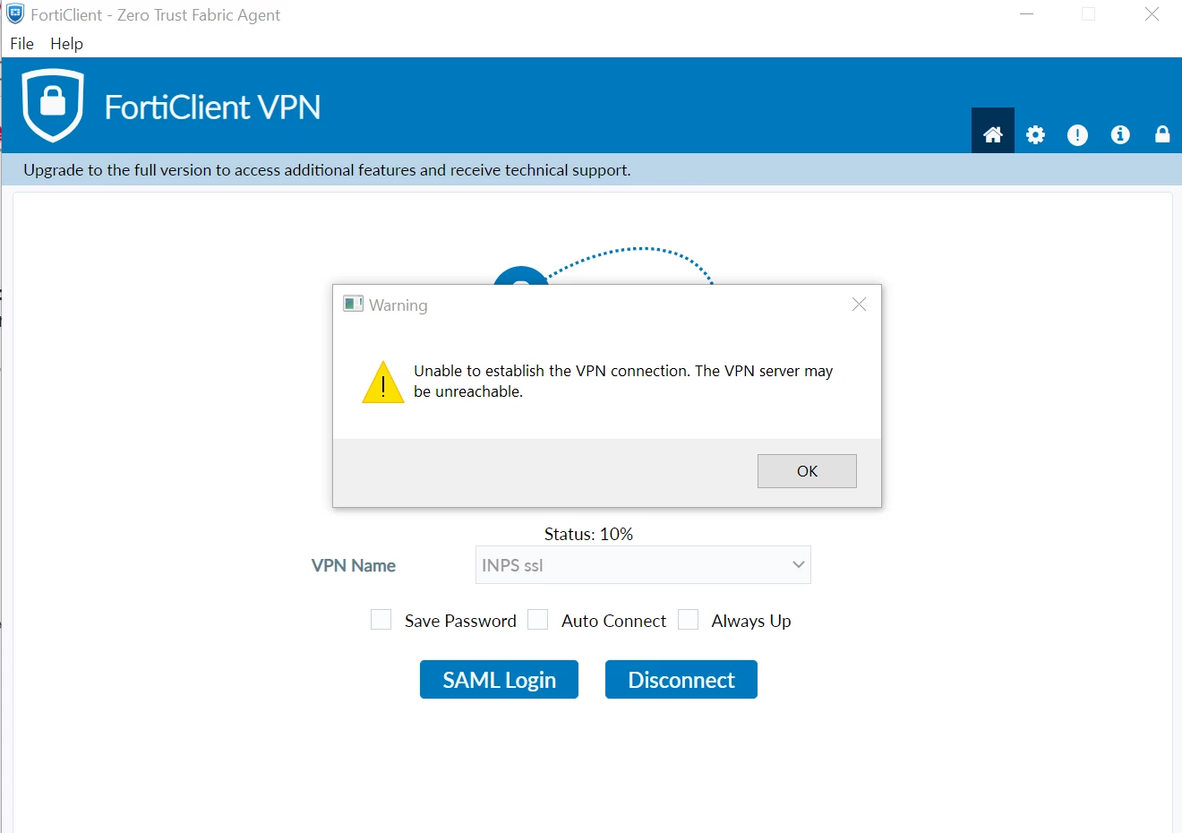 Fail to connect to vpn