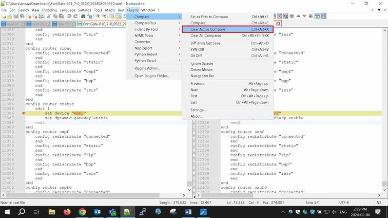 Technical Tip: Compare FortiGate Firewall Configuration using Notepad++ ...