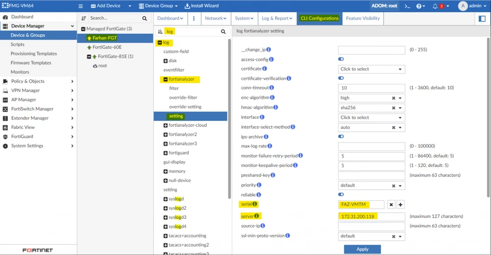 Fortigate System.log Technical Tip: How to enable FortiAnalyzer Logging on FortiGate using ...