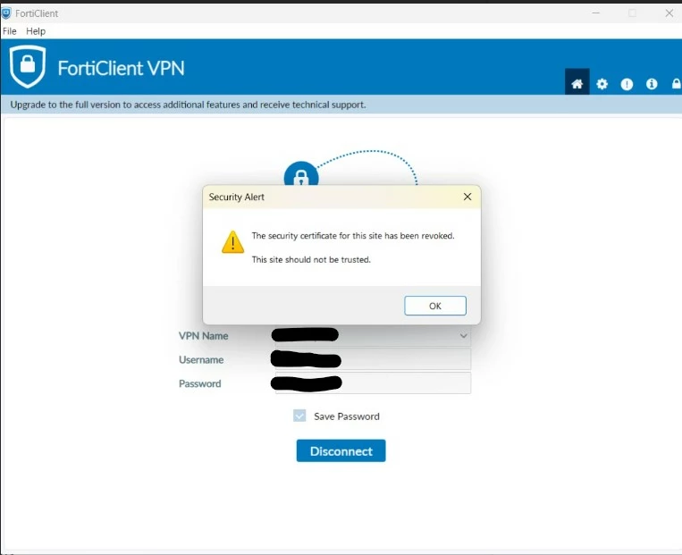 Forticlient Error When connecting VPN from FortiClient getting the error message | Community