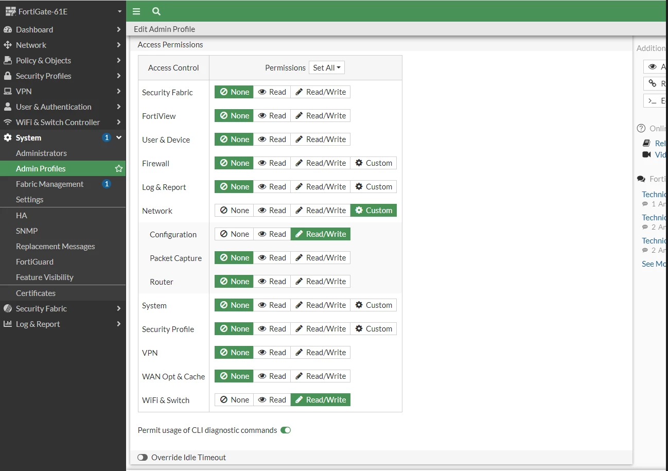 Technical Tip: Configuring admin profiles on the FortiGate for enhanced ...