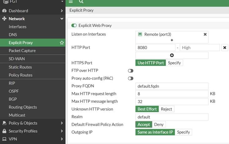 Figure 2. Explicit Web proxy configuration settings.