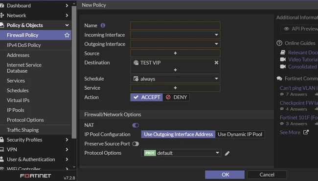 Technical Tip: Create a firewall policy using a Virtual IP (VIP) object ...