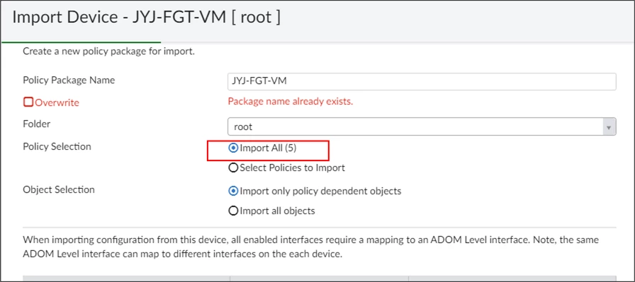 Troubleshooting Tip: FortiManager is not able to import the CNAT, DOS ...