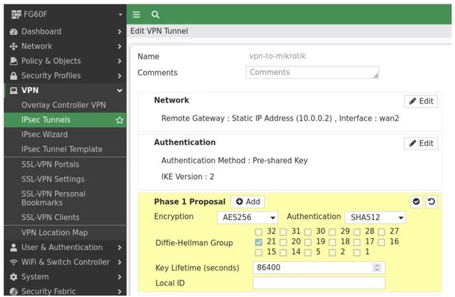 Technical Tip: Set up IPsec VPN between FortiGate and Mikrotik using ...