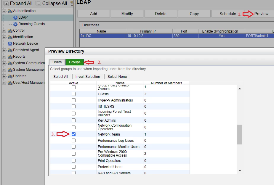 Figure 1. Select groups to be Imported from the LDAP Directory.