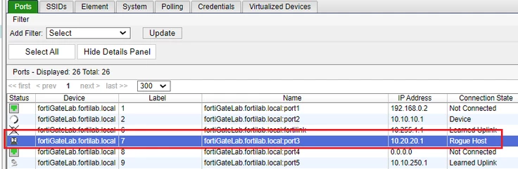 Figure 2. Rogue connected to port3 in enforced port.