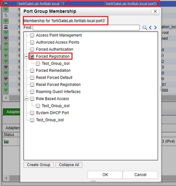 Figure 4. Port is made member of "Forced Registration" system group.