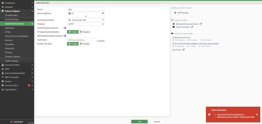 GUI error upon selecting SDWAN interface