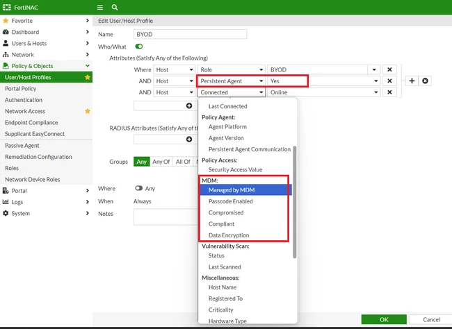 Figure 1. Example on using different MDM compliance criteria to enforce control