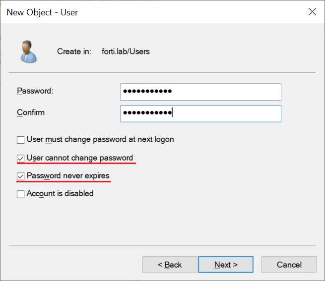 Figure 1. Create the user account to perform the domain join.