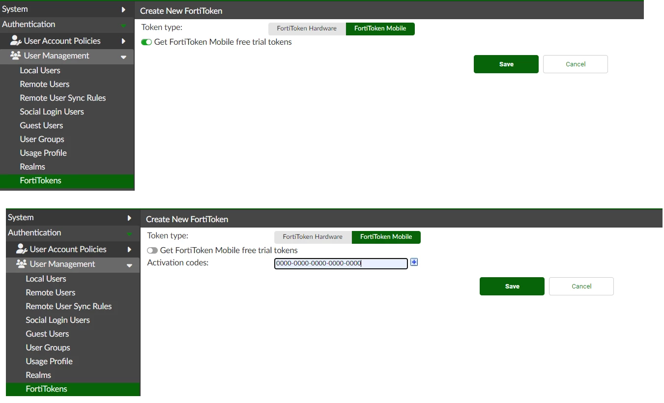 Importing trial tokens in FortiAuthenticator