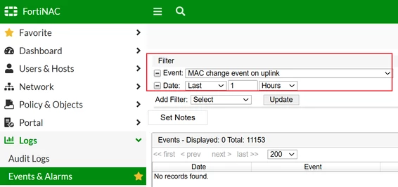 Figure 2. Filter for learned events in the last 1 hour.