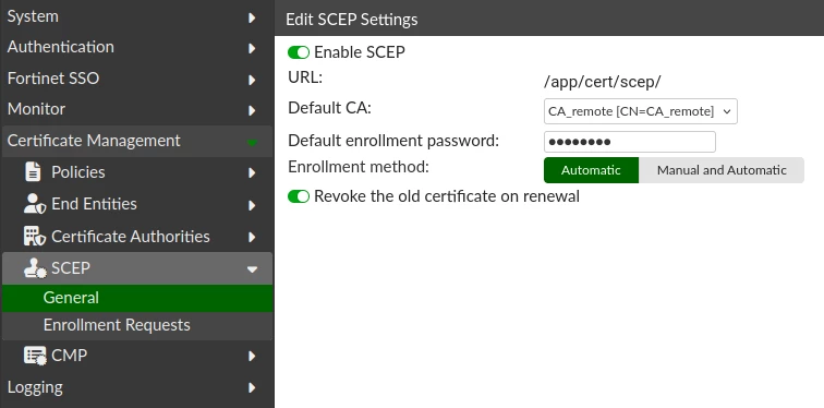 SCEP settings