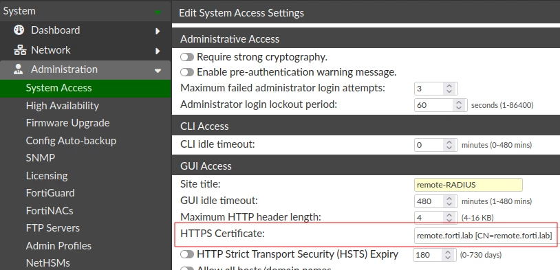 A valid HTTPS webserver certificate must be selected.