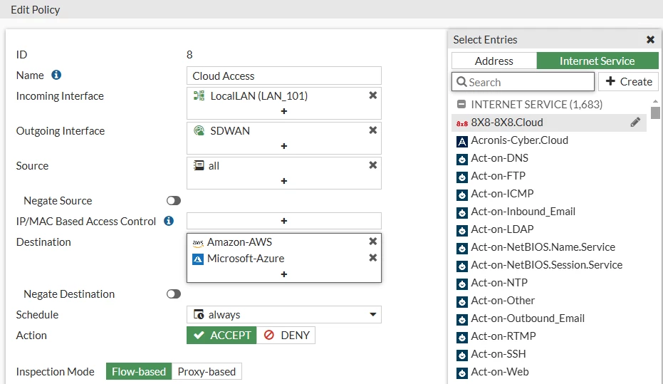 Firewall Policy Destination selection - FortiOS 7.4 example