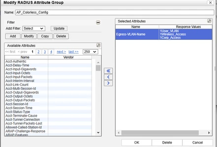 Radius_Attribute_Group.png Figure 3. Configure the "Egress-VLAN-Name" vlan list for the AP switchport provisioning.