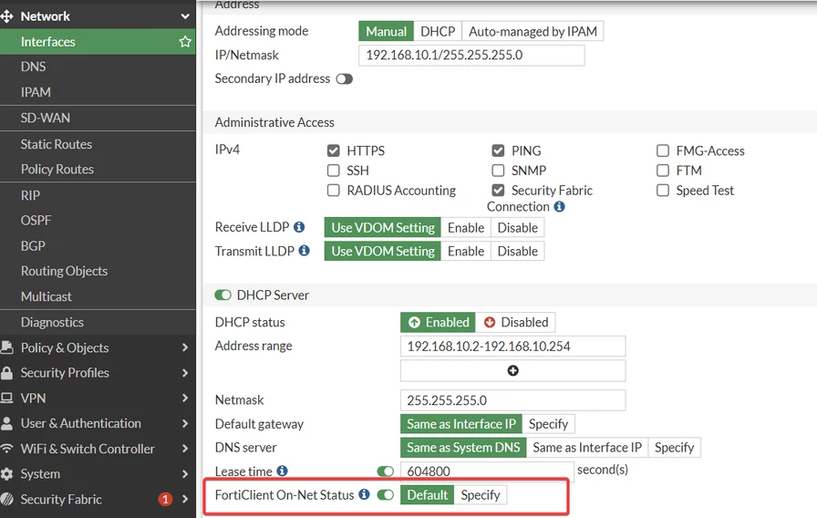 Forticlient Interface Technical Tip: How to enable forticlient-on-net-status on Interface ...