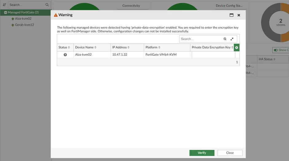 Prompt to verify encryption key