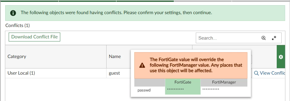 Password conflict between FortiGate and FortiManager