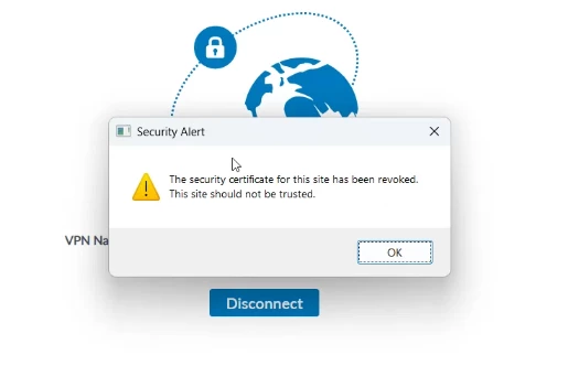 The security certificate for this site has been revoked. This site should not be trusted.