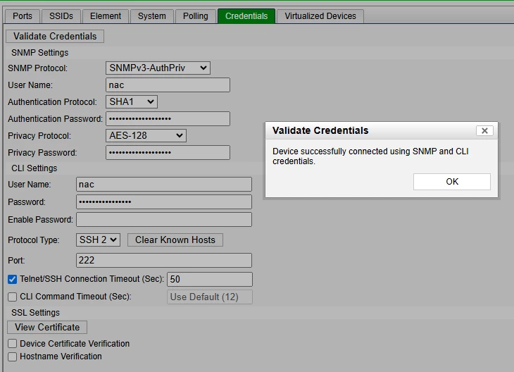 SNMP and CLI Credentials validated.png SNMP and CLI Credentials validated.png