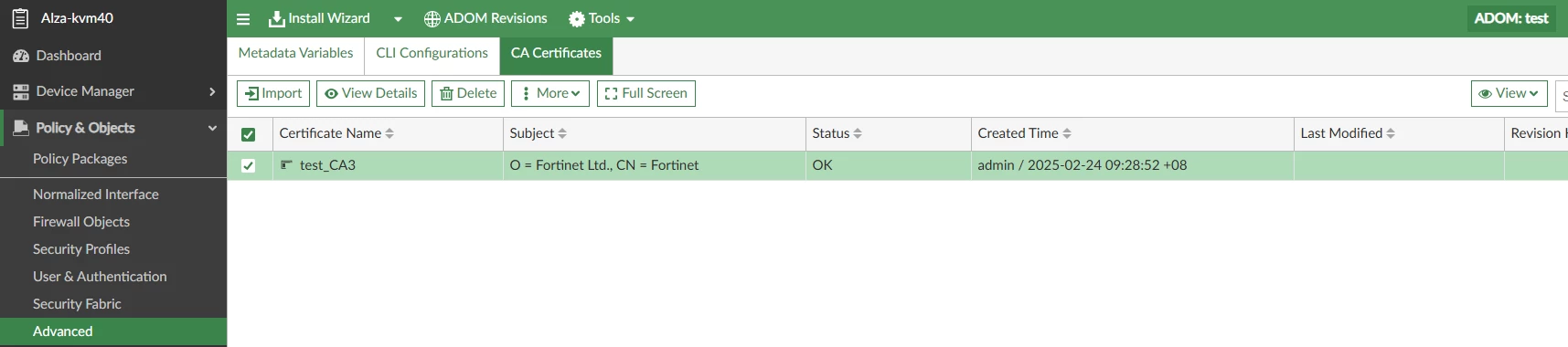ADOM CA cert in Policy & Objects
