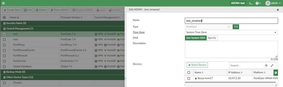 Renaming existing ADOM