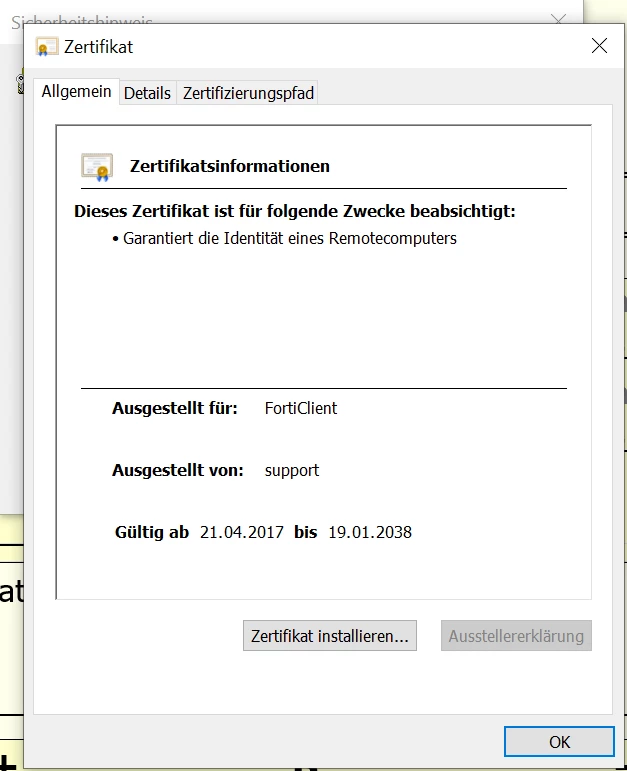 FortiClient certificate