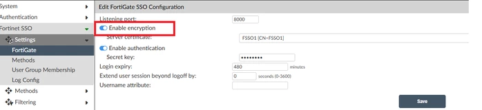 Figure 1. Enable encryption on FortiTrust Identity