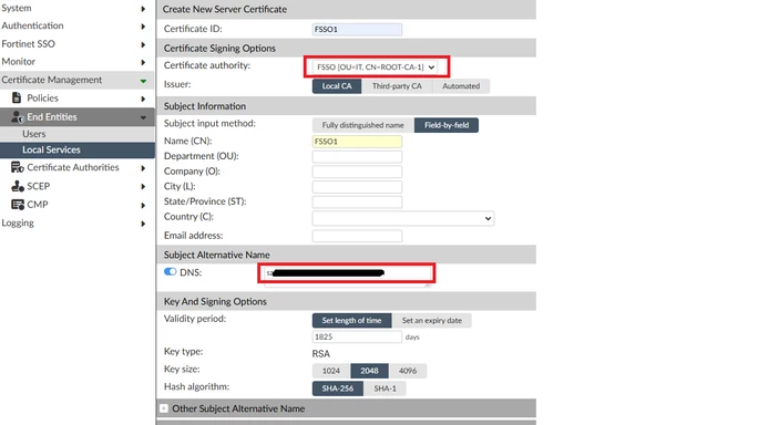 Figure 3. Creating Local Services Certificate