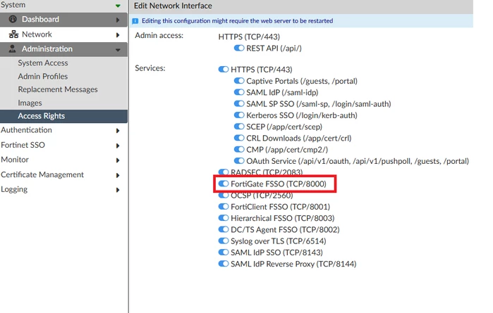 Figure 4. FSSO service enabled on Interface