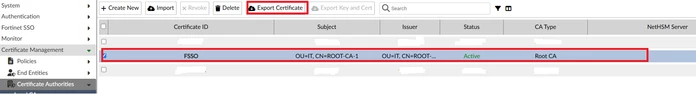 Figure 5. Exporting Root CA