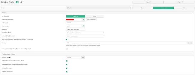 sandbox-profile.PNG Sandbox profile configured to submit all file types supported by FortiSandbox