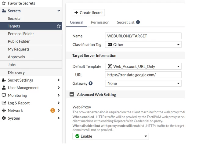 Figure 2. Creating a Target with URL only