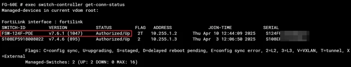 FortiSwitch is Authorized/Up on switch-controller