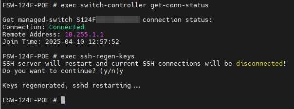 FortiSwitch CLI (connected via console port)