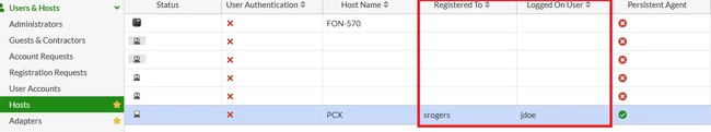 Figure 3. Example of a new user login on a previously registered host.