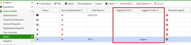Figure 5. Host record in FortiNAC when host is registered with method "Register as Device"