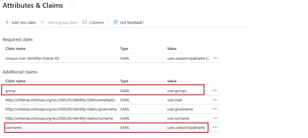 Figure 4. Creating Attributes & Claims