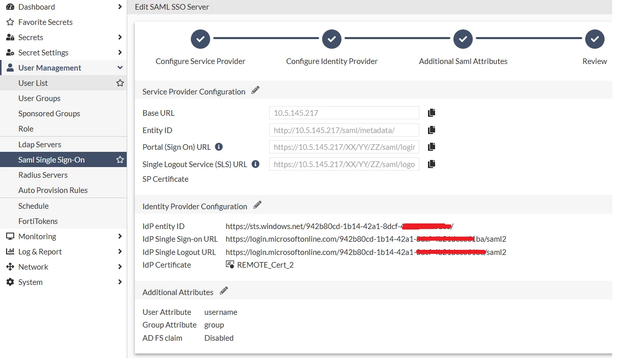 Figure 9. Create SSO in FortiPAM
