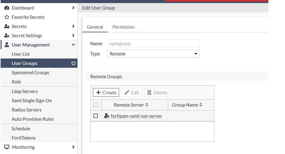 Figure 10.Creating Saml Group in FortiPAM