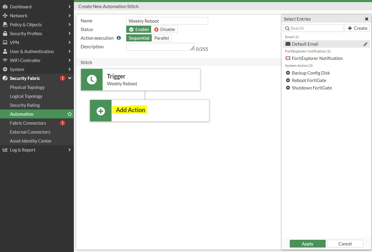 Action will be CLI Script