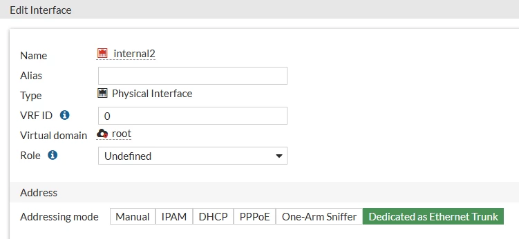 Ethernet Trunk - GUI Example using internal2