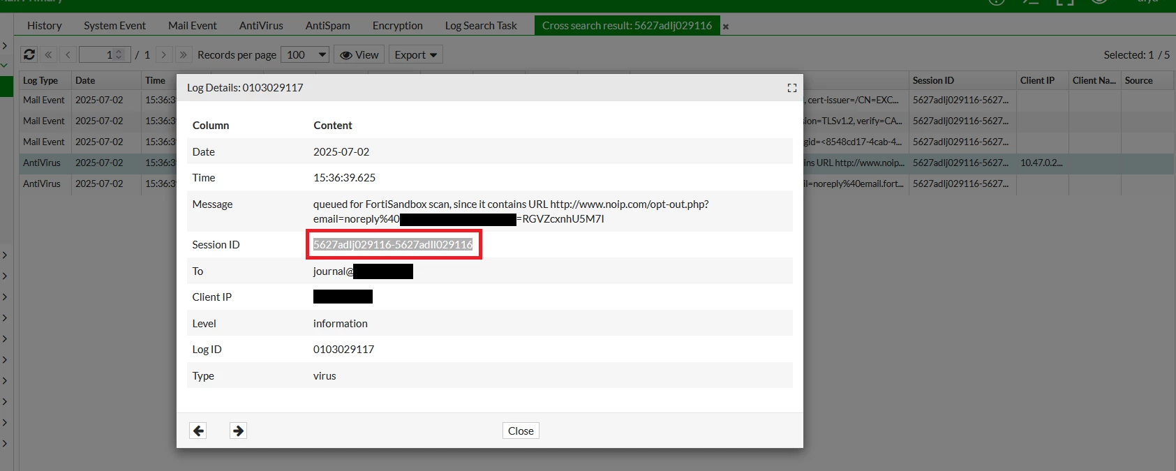 Log from FortiMail
