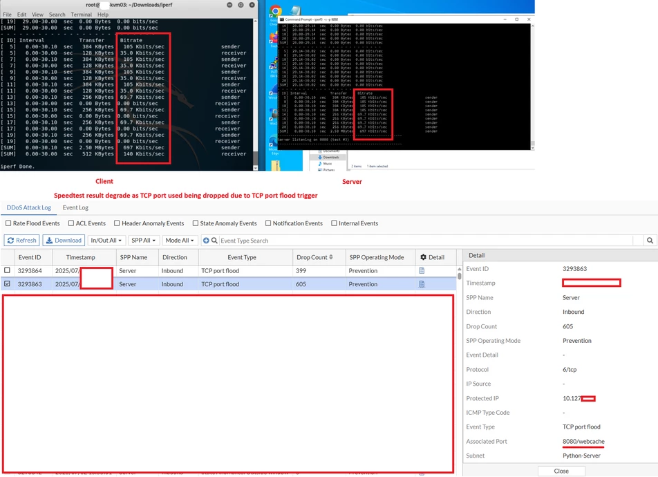 Speedtest result and attack log.png