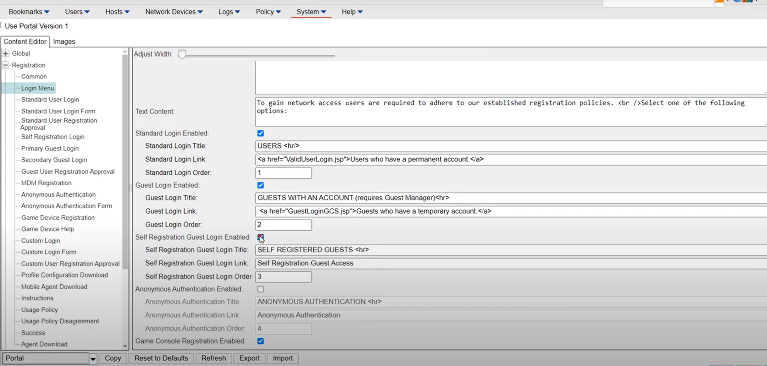 Figure 6. Enable Guest Self registration in the portal settings.