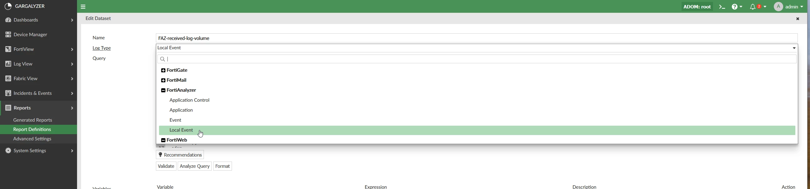 2025-07-29 16_03_39-FortiAnalyzer - GARGALYZER - Reports - Report Definitions - Datasets — Mozilla F.png
