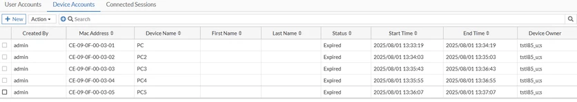 Registered device list before Purge