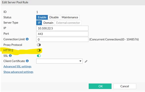 server pool http2 off